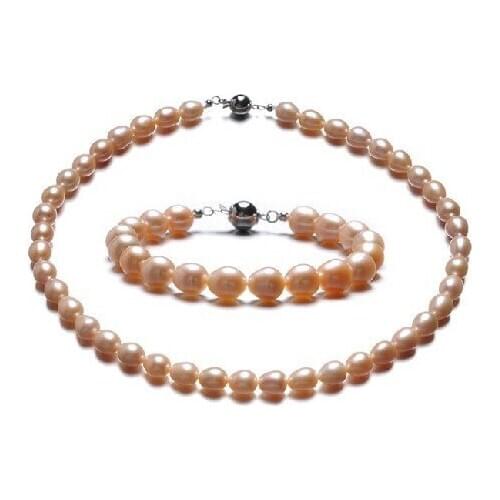 8-9MM Big Size Fashion Freshwater Pearl Necklace Bracelet Set for Young Women Nice Jewelry Party Gift, 30sets/lot