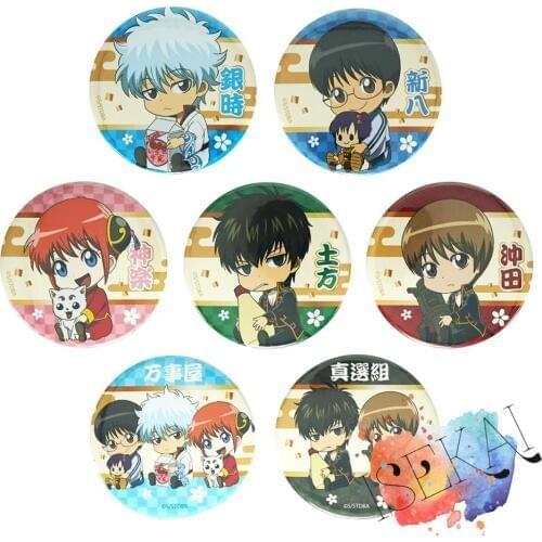 Gintama Anime Badge Sakata Gintoki Shimura Shinpachi Kagura Hijikata Toushirou Okita Sougo Metal Badge Brooch Pins