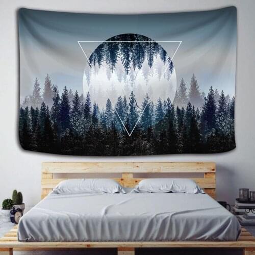 Big Moon Wall Hanging Oil Painting Forest Night View Home Decorations Boho Decor Witchcraft Tapestry Woven 100% Polyester