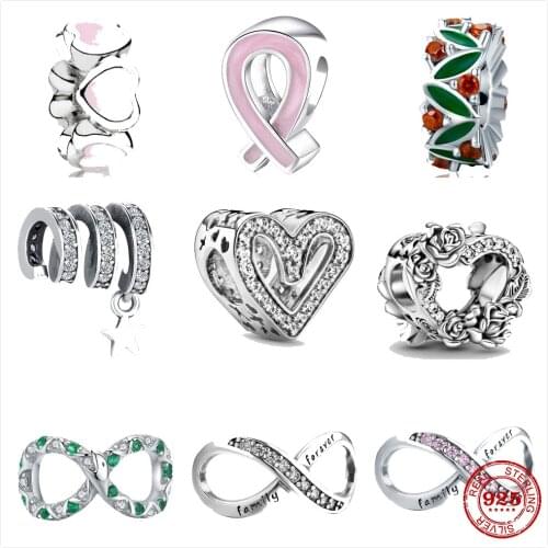 The new Infinity Loop Hollow love and roses fit the original Pandora Charm Silver 925 Bracelet with DIY Womens Jewelry