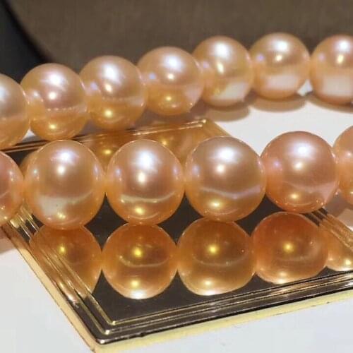 D301 Fine Jewelry Natural Fresh Water 10mm Champagne Gold Peals Necklaces for Women Fine Pearls Necklaces