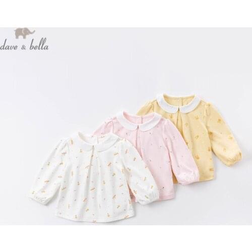 DBM15974 dave bella autumn baby girls cartoon print T-shirt children tops girls cute kids fashion tees