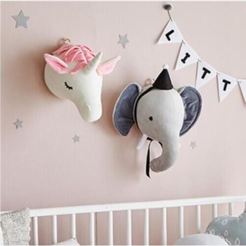 Unicorn Deer Elephant Head Stuffed Toys Plush Animal Head Wall Decoration Wall Mount Hanging Baby Kids Room Decor Christmas Gift