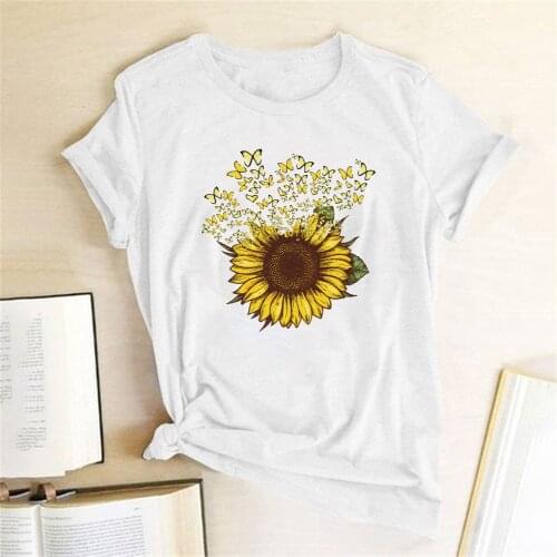 Aesthetic Short Sleeve T-shirt Cotton Summer Tops 2020 Clothing Camisetas Mujer Sunflower Print Graphic Tees T-Shirt Women