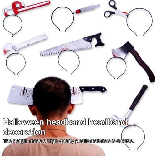 Halloween Scary Headbands Wear Resistant Costume Accessory Through Head Halloween Scary Zombie Axe Scissor Headband for Festival