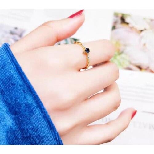 Hot Sale Ladies Gold Plating Color Mirco-inlaid Blue Crystal Rhinestone Zircon female Ring for Women Wedding Engagement Jewelry