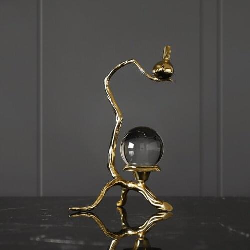 Crystal ball brass ornaments Living room desktop decoration Bedroom cabinet decorations Creative brass bird element Send a Gift