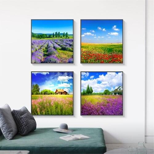 Natural Landscape Canvas Painting Nordic Modern Home Decoration Lavender Garden Posters and Prints Wall Picture for Living Room