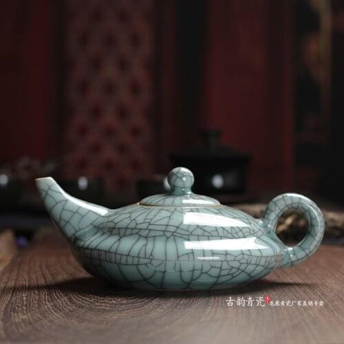 Chinese Celadon Longquan Teapot Crackle Glaze Ge Kiln Teapots 300ml