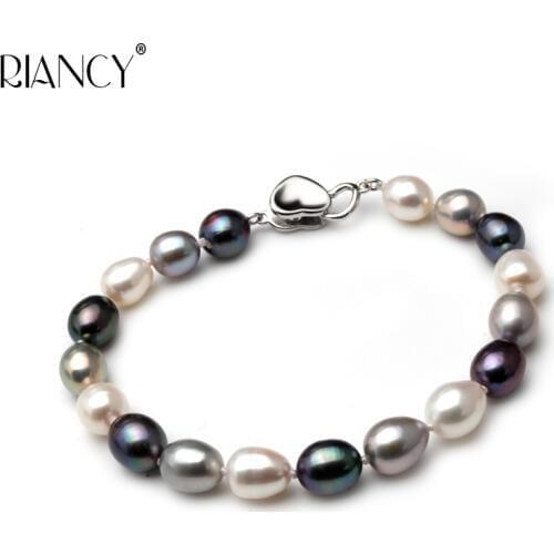 Beautiful Natural freshwater Multicolor pearl bracelet women wedding charm bracelet 925 silver jewlery girl birthday gift box