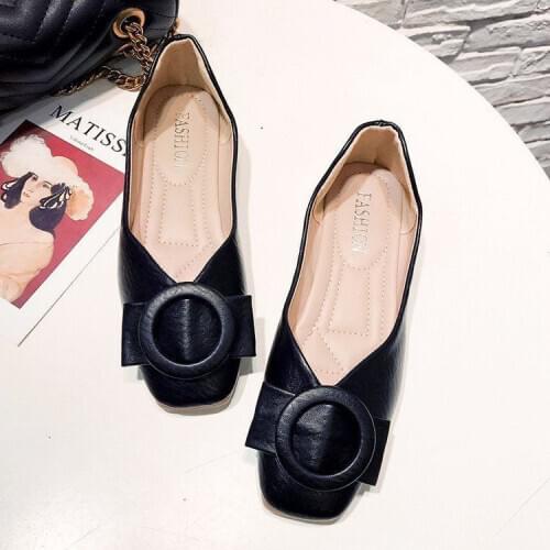 LLOGAI Spring Flats Shoes Women Wooden Flat Ballet Square Toe Shallow Brand Shoe Slip on Loafer Zapatos De Mujer Big Size 35-40