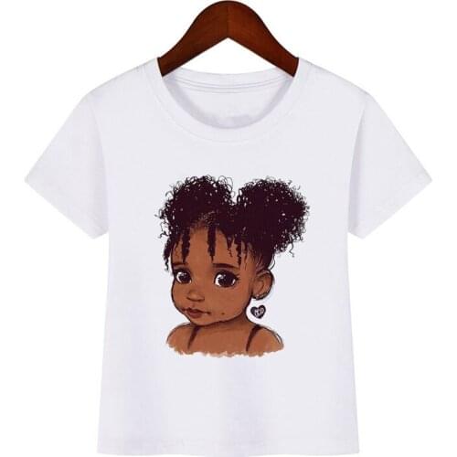 Cute Dancing Fluffy Girls Print Kids T-shirt Kawail Melanin Girls African Girls T shirt Summer Casual Tops Kids Clothes Tshirt