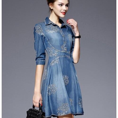 Fashion Women Long Sleeve Shirt Dress Autumn Printed OL Long Dresses Laides Turn-down Collar Loose Sundress Party Dresses