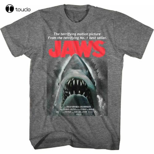 Jaws Terrifying Motion Picture Movie Poster MenS T Shirt Shark Attack Ocean Top Tee Shirt
