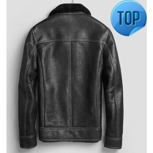 Coat Real Fur Men Winter Genuine Leather Jacket Sheepskin Coat 100% Wool Lining Real Leather Jackets 71E26A KJ2419