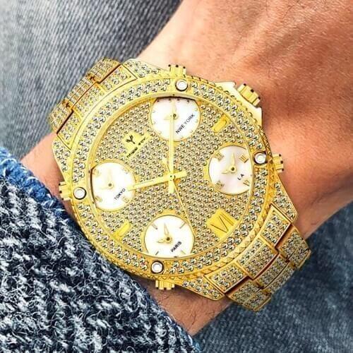 Dual Time Business Watch Men Watches 30m Waterproof Male Clock Diamond Luxury Watches for Men Water Resisitant Pilot Watches