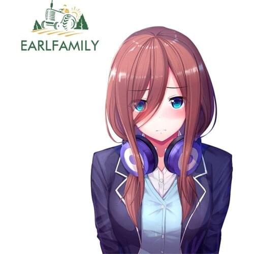 EARLFAMILY 13cm x 8.3cm for Miku Nakano The Quintessential Quintuplets Anime Car Sticker Waterproof Sunscreen Decal Car Styling