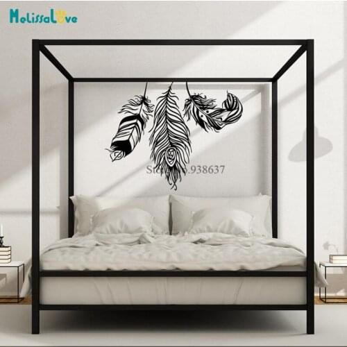 3 Feathers Decor Wall Art Decor Tribal Boho Bohemian Bedroom Decal Removable Vinyl Wall Sticker BB952