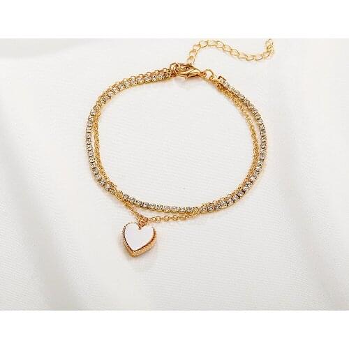 New Fashion High-end Jewelry Embedded Zircon Love Heart Shape Charm Multilayer Chain Alphabet Charm Bracelet Jewelry