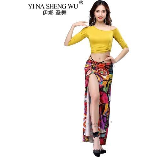 Belly Dance Practice Clothing Sexy Modal Split Long Skirt Suits Women Dance Costumes Set Female Dance Performance Printed Skirt