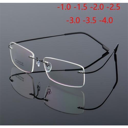 Coating Superelastic Frameless Myopia Eyeglasses Men Women Rimless Ultralight Frame Myopia Glasses 100 ~ 400 degrees