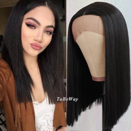 TaBeWay Lace Front Wigs Black Bob Wig Heat Resistant Natural Short Bob Straight Synthetic Lace Front Wigs for Fashion Women