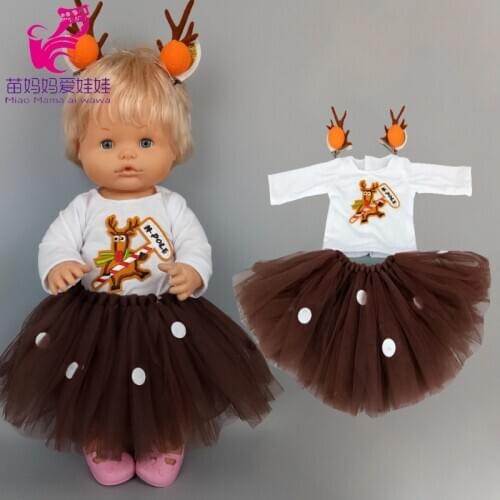 38cm baby doll dress reindeer pattern for 40cm Nenuco Ropa y su Hermanita doll Christmas skirt