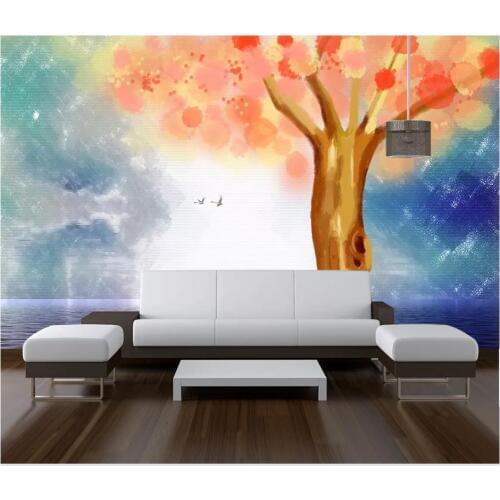 Custom photo wallpapers for walls 3 d murals Hand painted watercolor abstract tree white clouds sky tv background wall papers