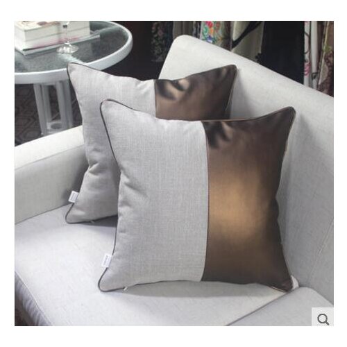 Simple immitation pu leather cushion cover patchwork throw pillowcase decorative lumbar pillow cover for backrest home decor