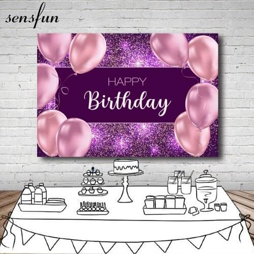 Sensfun Balloons Purple Glitter Photography Backgrounds Girl Lady Woman Happy Birthday Party Backdrops For Photo Studio