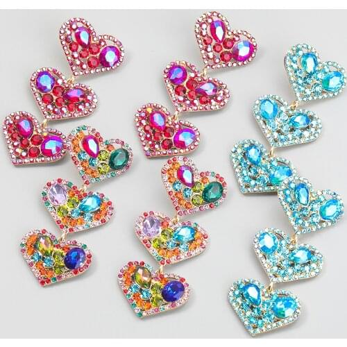 Fashion Metal Multi-layer Heart-shaped Rhinestone Earrings Womens Popular Dangle Earrings Party Accessories