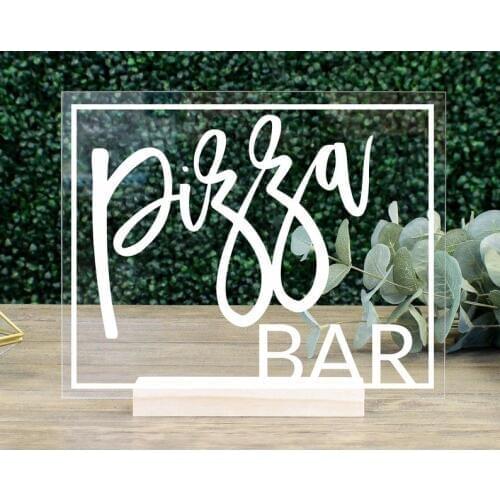 Pizza Bar Table Sign Clear Acrylic Wedding Sign buffet bar sign bridal shower bachelorette party clear table sign decor