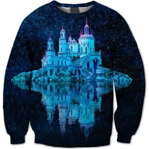 REAL American US SIZE Galaxy Queen Castle Sublimation Print Plus Size Crew Neck Sweatshirt