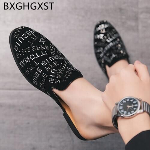 Rhinestone shoes slippers men summer Coiffeur half shoes for men glitter brand shoes mens slippers outdoor tenis feminino casual