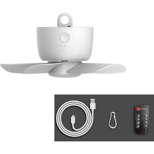 8000mAh USB Rechargeable Remote Control Timing 4 Gears Ceiling Fan Cooling Hanging Fan for Tent Bed Camping Outdoor Home