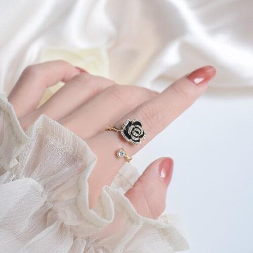 Vintage Fashion Micro Zircon Inlaid Camellia Rings Open Design Adjustable Engagement Finger Ring New Design Wedding Jewelry