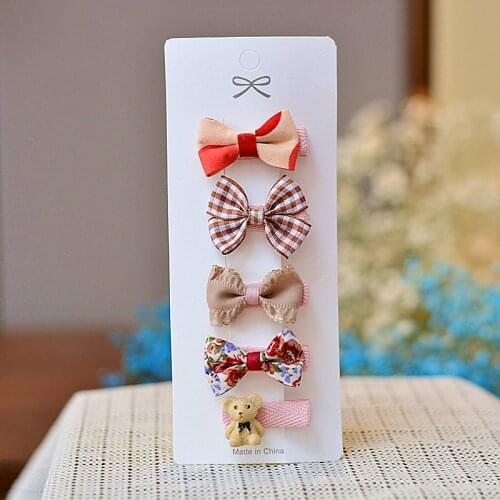 5pcs/Set Bowknot Lace Plaid Baby Hair Pins Colorful Cartoon Animal Infant Duckbill Hair Clips Princess Newborn Headdress
