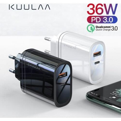 KUULAA 36W Mobile Phone Chargers For iPhone Xiaomi Huawei Quick Charge Charging Plug PD Fast Charging Adapter Super Charger