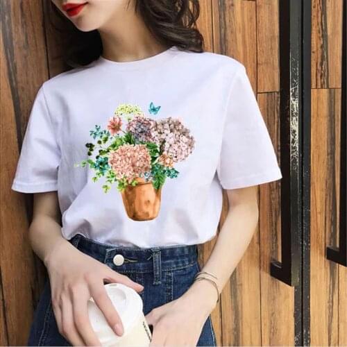 Women 2021 Cute Cartoon Flower 90s Print Summer Short Sleeve T Shirt T-shirts Top Summer Ladies Womens Tees T-Shirt
