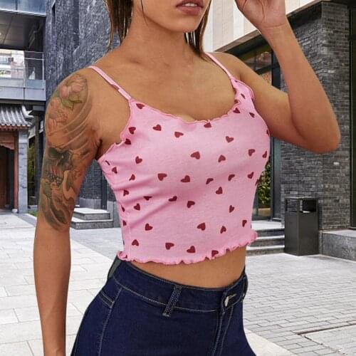 Women Sexy Tank Top Vest Off Shoulder Summer Thin Double Straps Vest Fashionable Love Pattern Designed Top