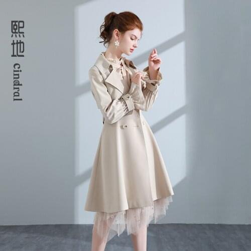 2021 Spring New Khaki Double Breasted Windbreaker Coat Womens Middle and Long Korean Style Temperament Slim Fashion