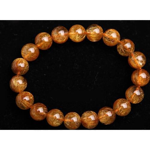 10.5mm Natural Brazil Copper Hair Needle Rutilated Quartz Crystal Stretch Charm Bracelet For Women Femme Round Beads Bracelet