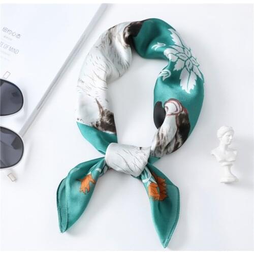 Women Silk Scarf Animal Cute Cat Print Neck Scarves Lady Foulard Shawls and Wraps Square Hair Bandana 2020