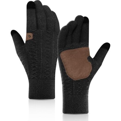 Winter Knitted Touch Screen Gloves Mens Outdoor Windproof and Velvet Warmth Microfiber Palm Ladies Leisure Business Gloves