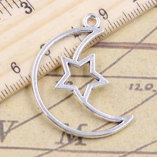 10pcs Charms Hollow Moon Star 36x25mm Antique Silver Color Pendants Making DIY Handmade Jewelry Factory Wholesale