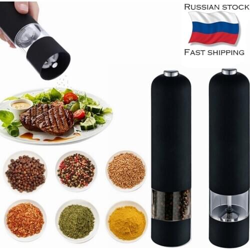 2pcs Electric Pepper Grinder Easy Salt Spice Herbal Containers with LED Lights for Easy Cleaning Home Kitchen Cooking BBQ Tools