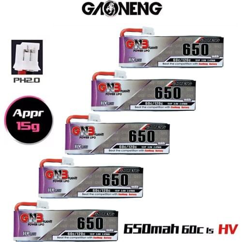 5PCS Gaoneng 650mAh 3.8V 60C HV Lipo battery PH2.0 Plug for Emax Tinyhawk Happymodel Snapper7 E010 M80S Tiny7 Beta85 RC Drone