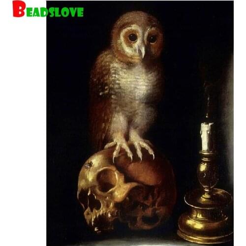 5D DIY Diamond Embroidery Owl Skull Diamond Painting Full Square Round Diamond Painting Mosaic Picture Halloween Decoration Gift