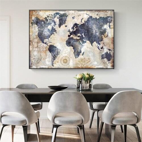 Abstract Art World Map Canvas Painting Wall Pictures for Living Room Wall Art Posters and Prints Home Wall Cuadros Decoration