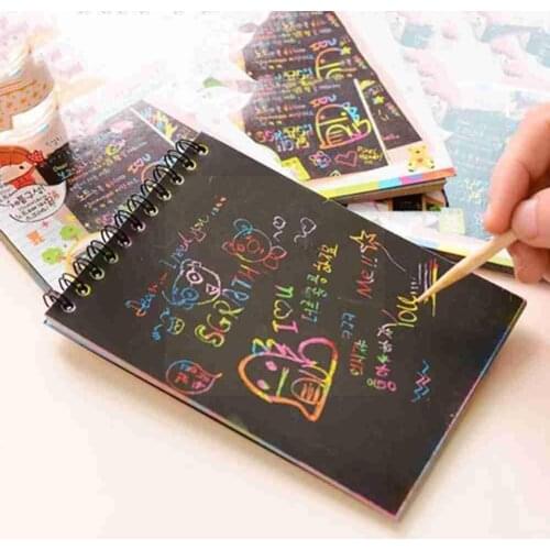 1PC Colorful Dazzle Scratch Note Sketchbook Paper Graffiti Book Gifts DIY Drawing Book For Kids Children Coils Scratch Draw Y5U1